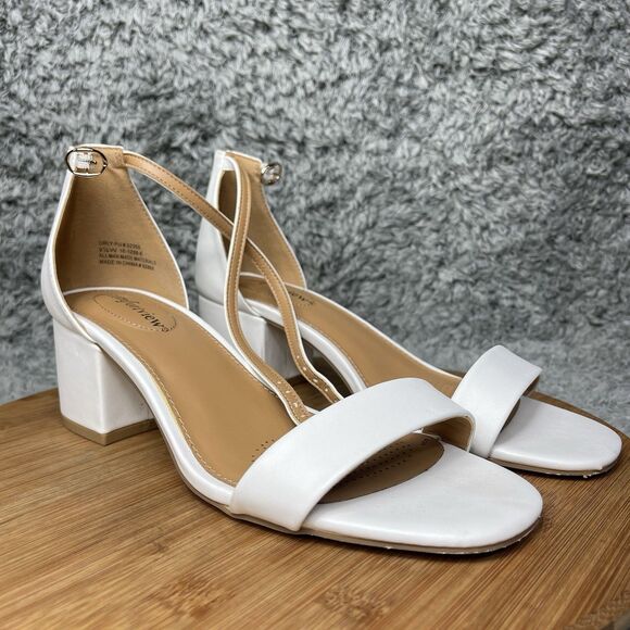 Comfortview Block Heel Dress Sandals White Open Toe Women's 9.5 W - Picture 1 of 9